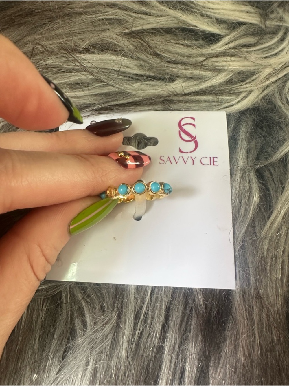 NWT Savvy Cie Sleeping Beauty Turquoise Eternity Ring In Gold $75 MSRP